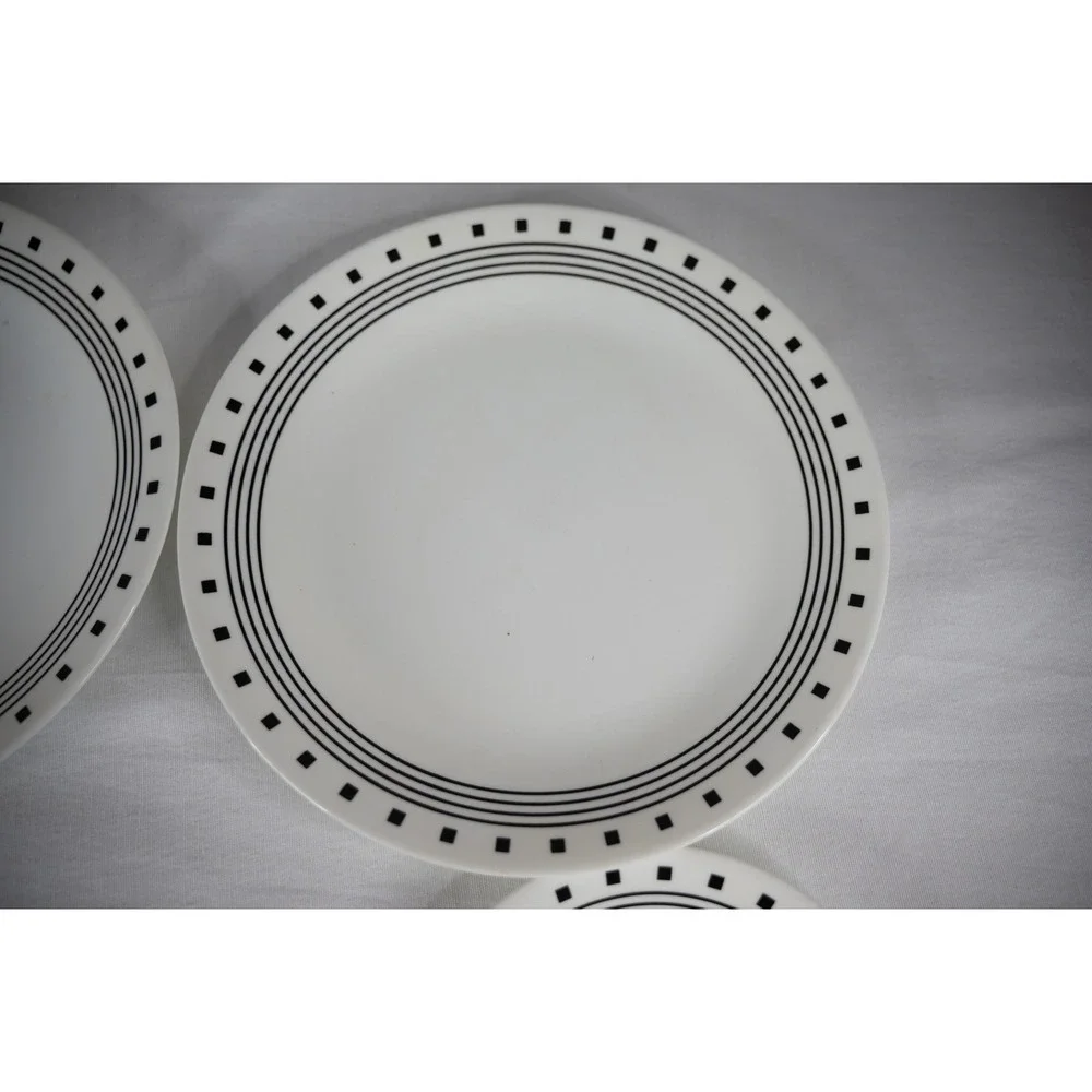 Corelle City Block Plate Set 5pc White Black Geometric Good Vitrelle USA